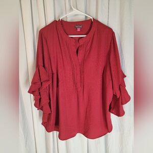 Women's Red Ruffle Sleeve Top
